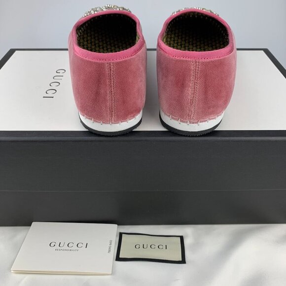 NIB Gucci Pink Velvet Pearl Monogram Slip on Loafers Size 4.5 - Picture 7 of 11